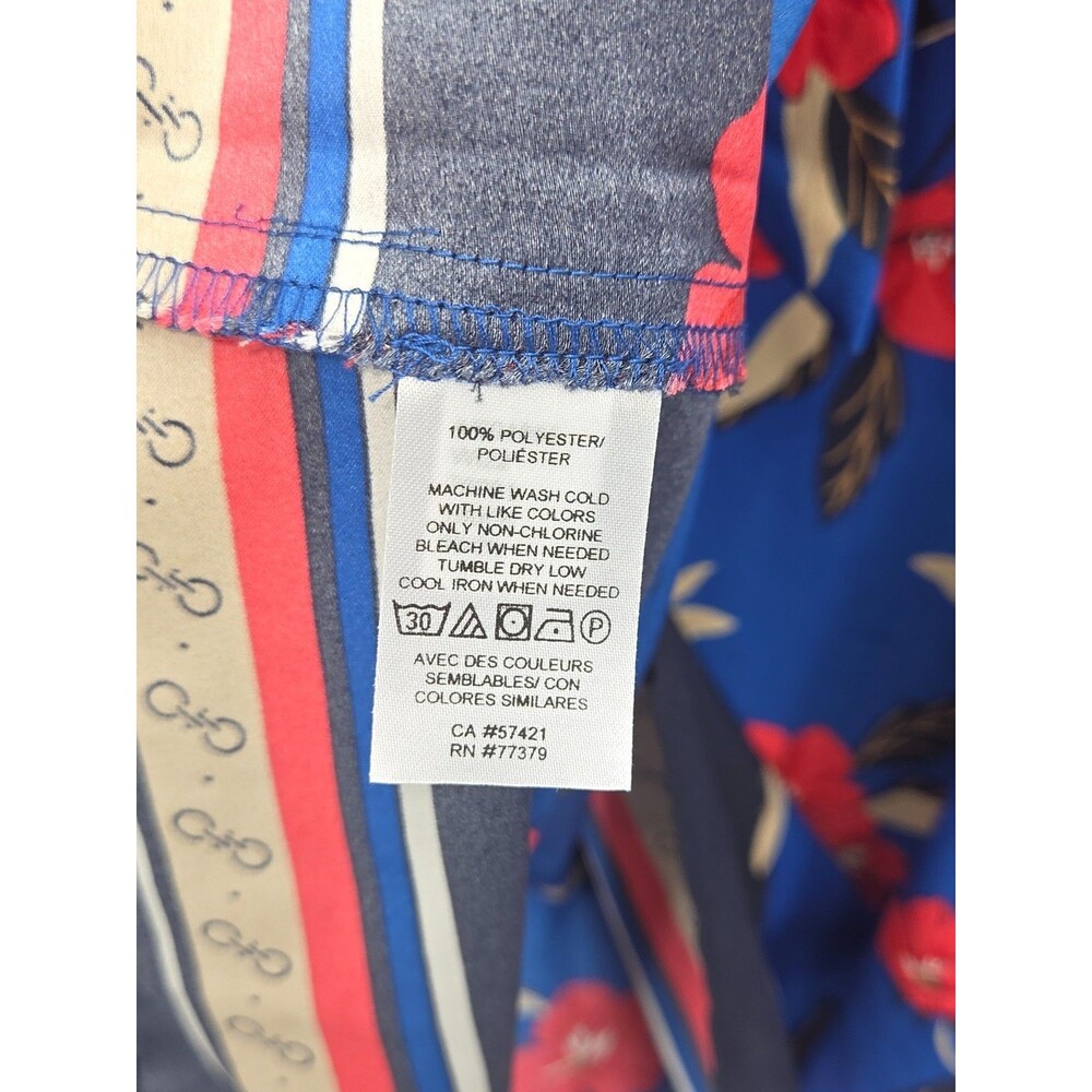 New Ann Taylor Floral V and Tie Neck Blouse Blue Red Long Sleeve Size XXL - Picture 4 of 4